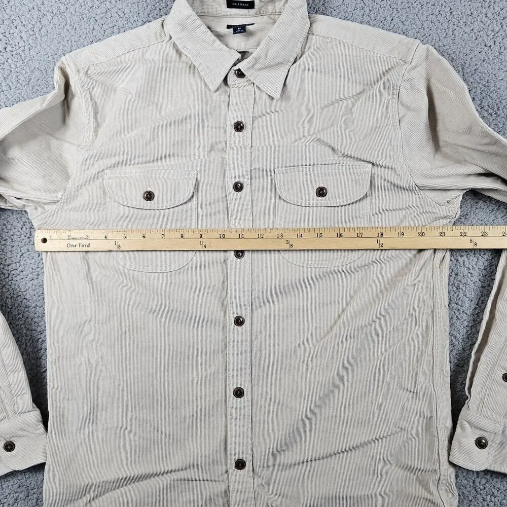 J Crew Shirt Mens Medium Beige Corduroy Classic Fit Long Sleeve Pockets Workwear